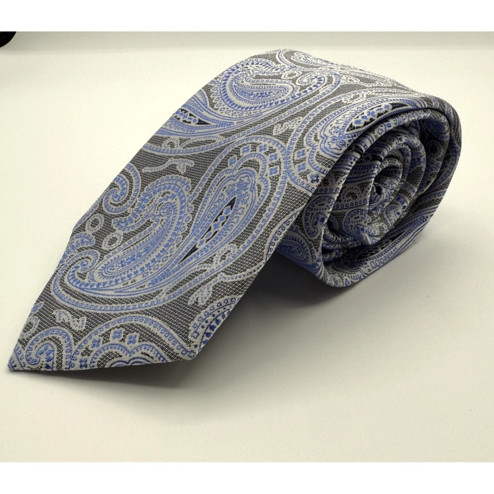 Geoffrey Beene Tie Mens One Size‎ Gray Blue Paisley Polyester Necktie Dress